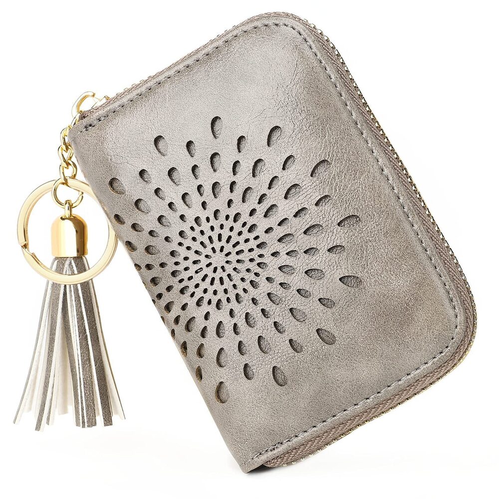 2004 RFID Credit Card Holder Zipper Card Case Keychain Small Wallet 1927